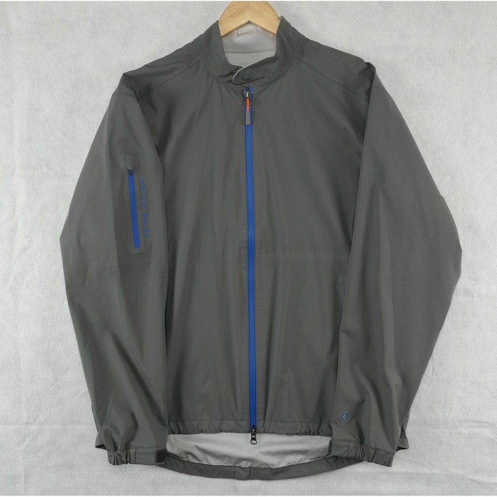 Peter Millar e4 Mens L Gray Full Zip Performance Golf Rain Jacket